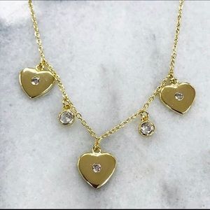 18K Gold Vermeil Heart & Bezel CZ Station Necklace